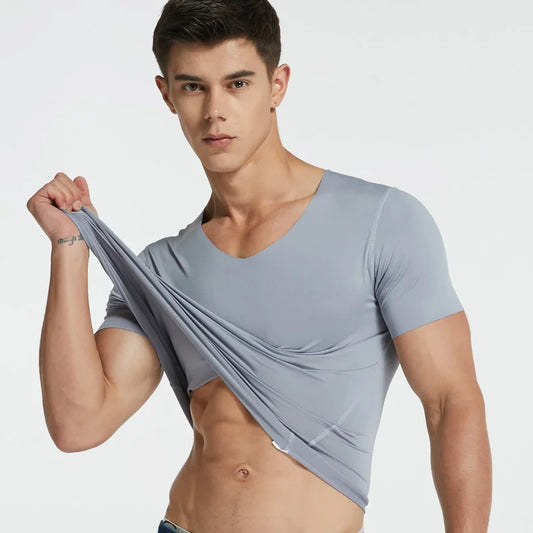 4Pcs Men Ice Silk Seamless Short Sleeve T-Shirt Lightweight Summer Fit Half-Sleeve Men's Top Slim Fit Underwear Drop Shipping