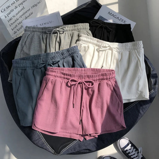 Best Seller Ladies' Comfortable Shorts High Waist Solid Color Loose Fit Bottoms with Pockets