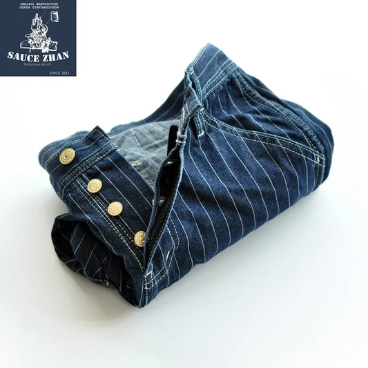 Saucezhan Striped Jeans Men Vintage Men Jeans Denim Overalls Men Jeans American Railroad Work Pants Overalls Jeans Slim Fit