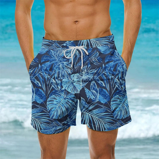 2025 New Men's Sportswear Gym Beach Shorts 3D Print Tropical Plant Pattern Men Shorts Comfortable Quick Drying Men Beach Shorts