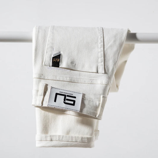 2023 Men White Jeans Fashion Casual Classic Style Regular Straight Fit Soft Trousers Male Advanced Stretch Pants