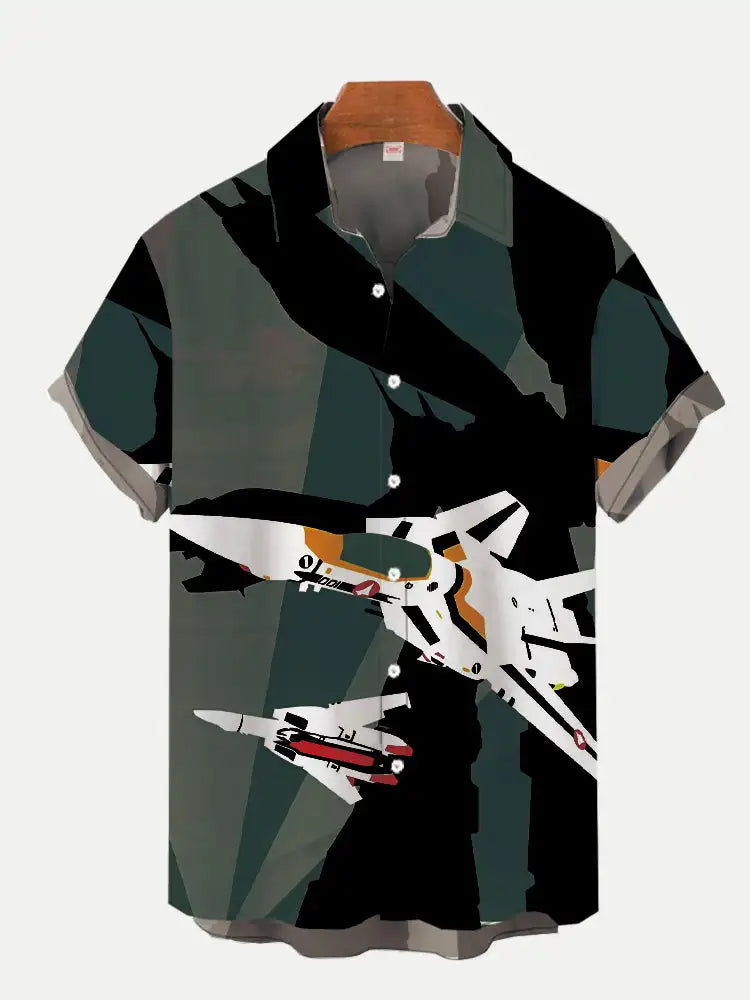 Men's Spaceship Print Short-Sleeve Shirt