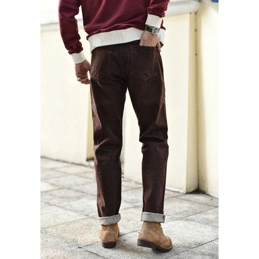 Saucezhan Men Jeans Brown Jeans Men Jeans Trousers Selvedge Denim Jeans for Men Taper Fit Mens Jeans vintage 13.8 Oz