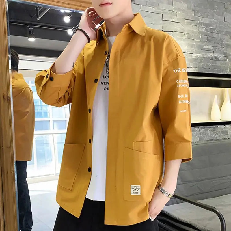 2026 Shirts Men Handsome Fashion Streetwear Design Japanese Harajuku Korean Summer All-match Teens College Unisex Clothes Ins