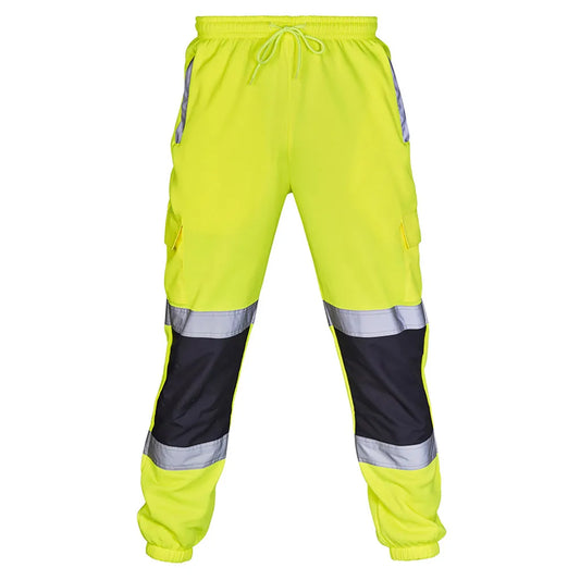 Mens Work Uniform Bottoms Safety Sweat Pants Striped Reflective Pants Loose Mens Rain Trousers Joggers Patchwork Workwear
