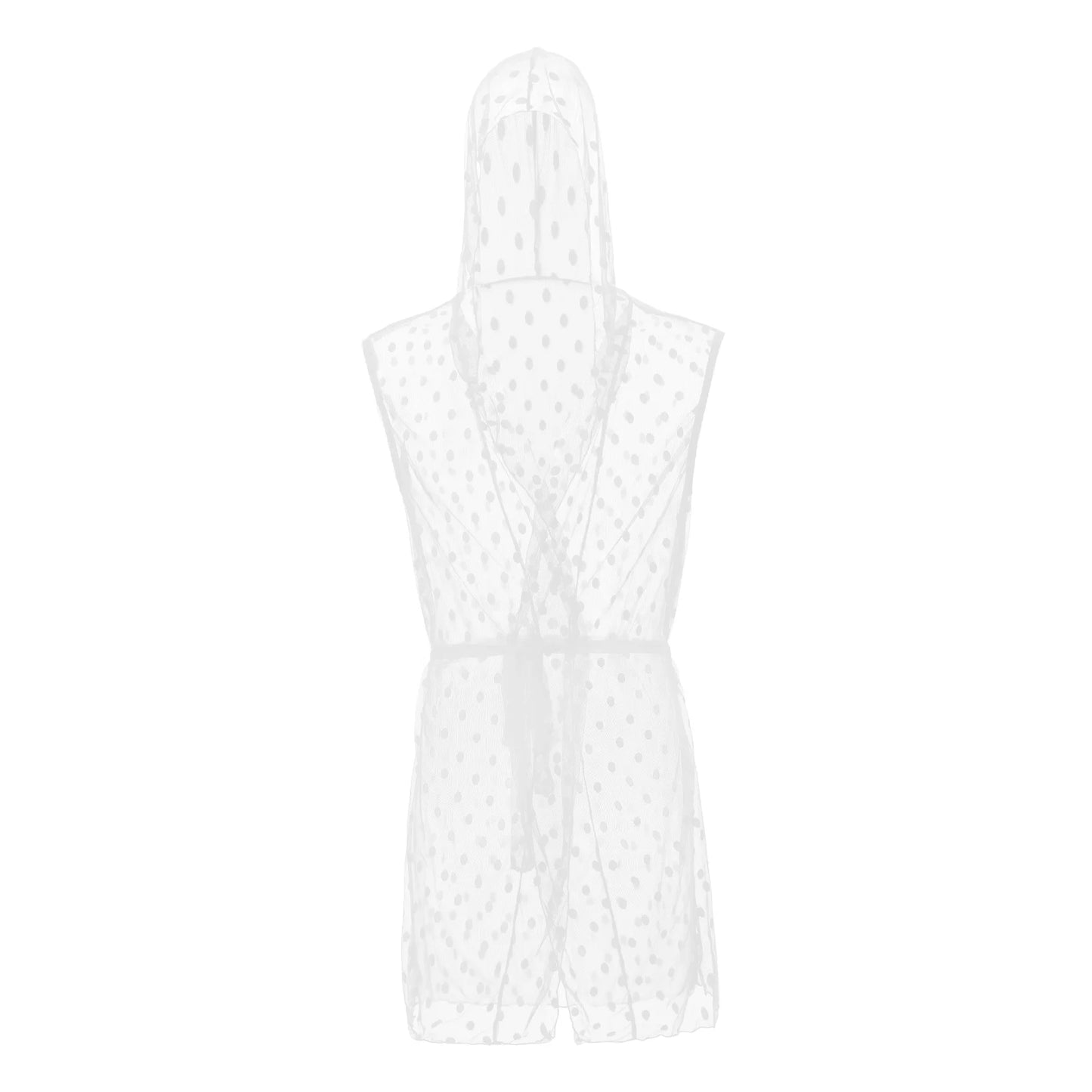 Men Robes Mesh Lace Homewear Sexy Sleepwear Nightwear Nightgown See Through Hooded Long Transparent Leisure Bathrobes