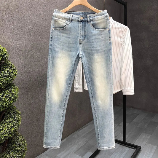 Simple Jeans Men's Trendy Straight-leg Pants 2025 Spring and Summer New Men's High-end Designer Clothes Man Washed Long Pants