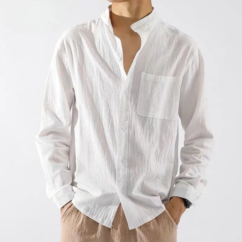 Shirts for Men White with Pocket Linen Man Shirt Elegant Original Fashion 2025 New in Cheap Brand Social Tops S Asia Casual Cool