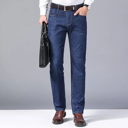 2025 Men's Fashionable High-End Blue and Black Straight Leg Jeans, New Stretch, Slim Fit, Business Comfortable Men's Brand Jeans