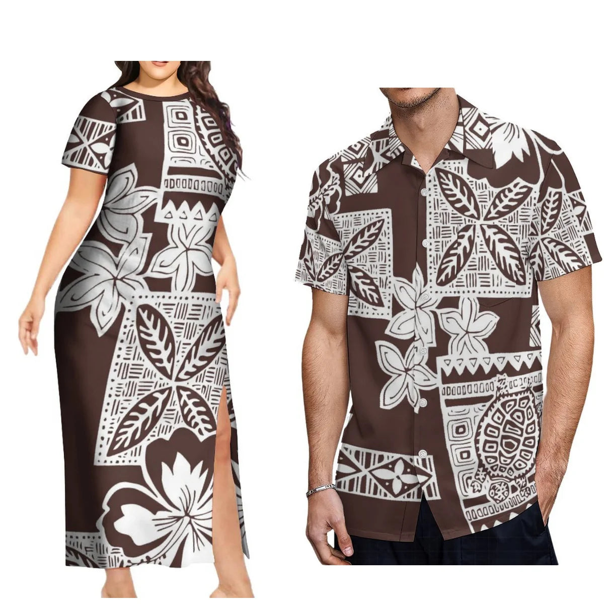 Tax Free New Design Fashion Couple Set Aloha Shirt For Men And Slit Long Skirt For Women Quality Dress Polynesian Island