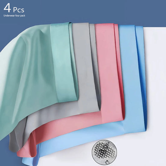4 Pcs Men's PantiesThin Underwear Quick Drying Breathable Shorts Ice Silk Boxer Underpants Fashion New Men's Boxer