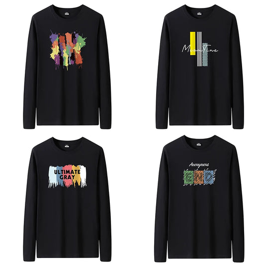 T Shirts Men New Fashion 2025 O-Neck Slim Long Black Sleeve T-Shirt Male Clothing Casual Tee Shirt 28 Styles Plus Size S-6XL