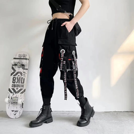 Pants Women Aesthetic Harem Pants Punk Pockets Joggers Harajuku Femme Hiphop Trousers Techwear Y2k Egirl Clothes