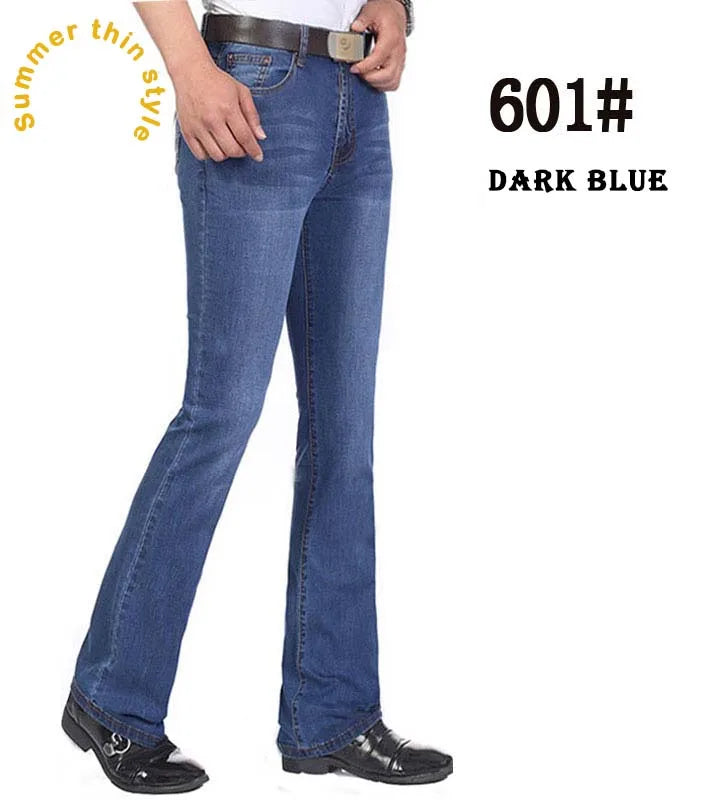 2019 New Summer Thin Mens Flared Leg Jeans High Waist Long Flare Jeans For Men Bootcut Blue Jeans Hommes bell bottom jeans men