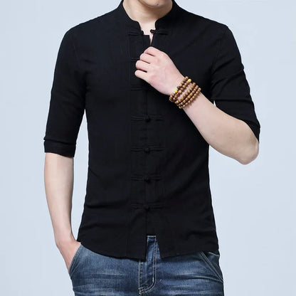 Tradictional Chinese Clothing For Men Half Sleeve Cotton Linen Chinese Style Shirts  Kung Fu Tai Chi Tang Suit Style Tops CN-026