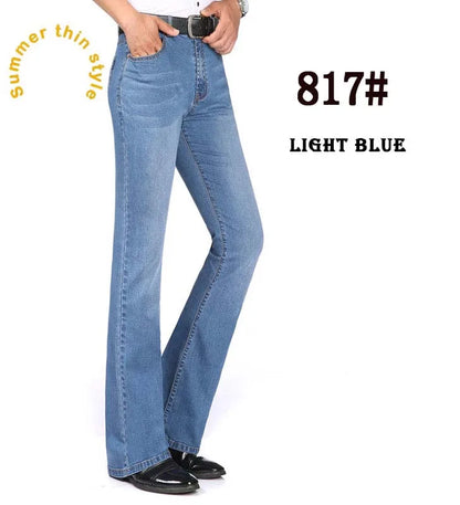 2019 New Summer Thin Mens Flared Leg Jeans High Waist Long Flare Jeans For Men Bootcut Blue Jeans Hommes bell bottom jeans men