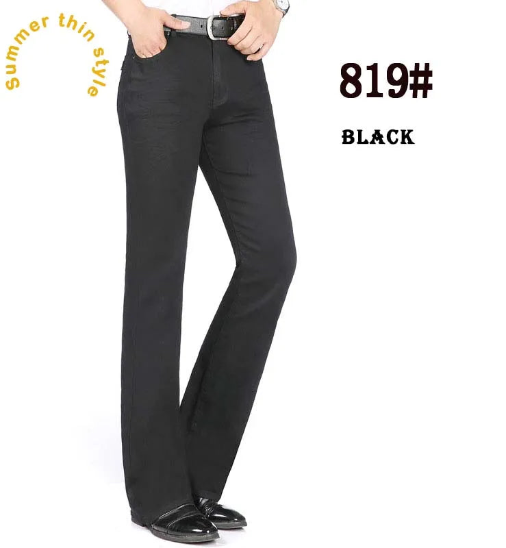 2019 New Summer Thin Mens Flared Leg Jeans High Waist Long Flare Jeans For Men Bootcut Blue Jeans Hommes bell bottom jeans men