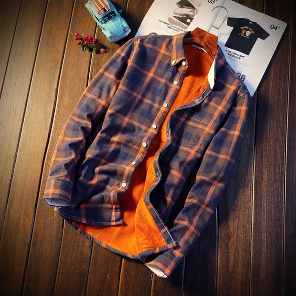 Camisa Masculina  Men Plaid Flannel Shirts Mens Casual Autumn Winter Spring Thick Warm Fleece Cotton Long Sleeve Shirt MCS06