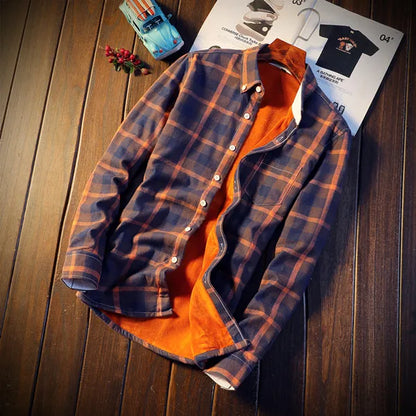Camisa Masculina  Men Plaid Flannel Shirts Mens Casual Autumn Winter Spring Thick Warm Fleece Cotton Long Sleeve Shirt MCS06