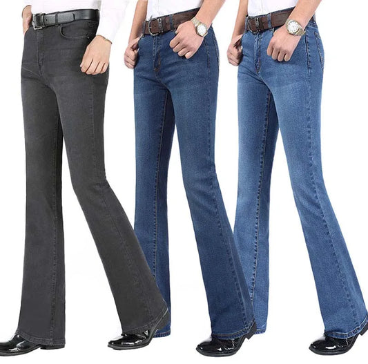 2019 New Summer Thin Mens Flared Leg Jeans High Waist Long Flare Jeans For Men Bootcut Blue Jeans Hommes bell bottom jeans men
