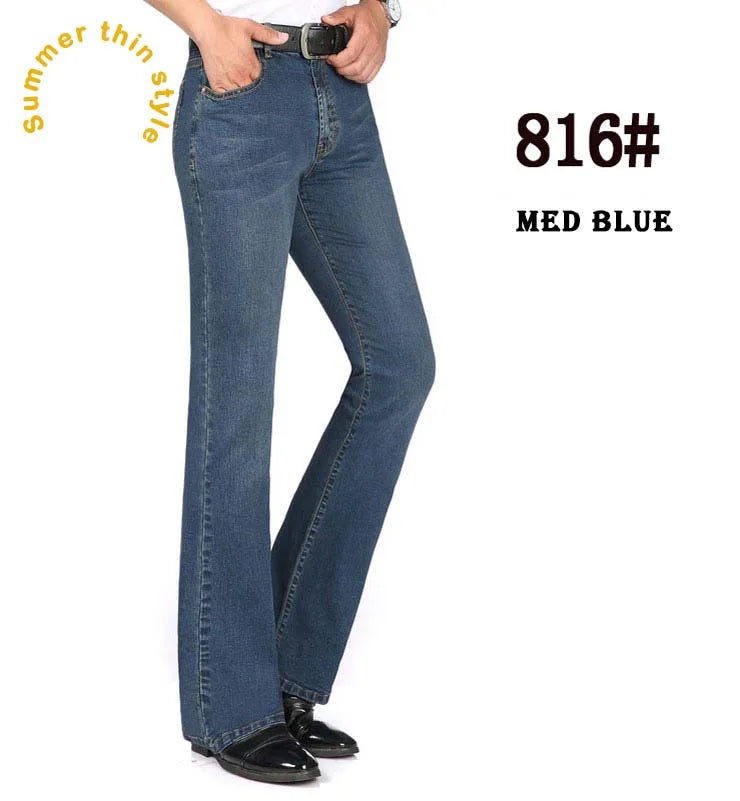 2019 New Summer Thin Mens Flared Leg Jeans High Waist Long Flare Jeans For Men Bootcut Blue Jeans Hommes bell bottom jeans men