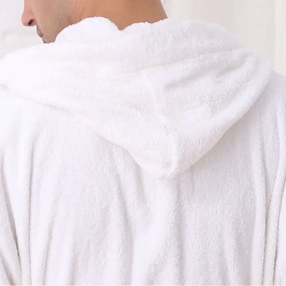 Hooded cotton men bathrobe plus siez XL pajamas women towel fleece robe winter thick soft long loves home spring white blue