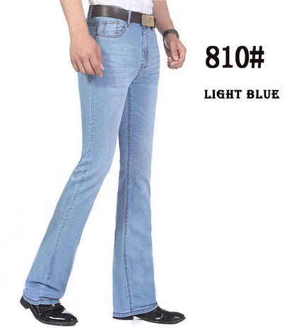 2019 New Summer Thin Mens Flared Leg Jeans High Waist Long Flare Jeans For Men Bootcut Blue Jeans Hommes bell bottom jeans men