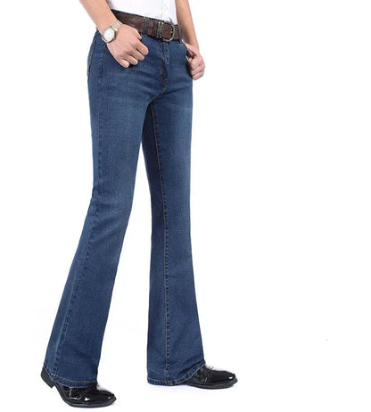 2019 New Summer Thin Mens Flared Leg Jeans High Waist Long Flare Jeans For Men Bootcut Blue Jeans Hommes bell bottom jeans men