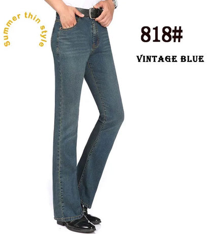 2019 New Summer Thin Mens Flared Leg Jeans High Waist Long Flare Jeans For Men Bootcut Blue Jeans Hommes bell bottom jeans men