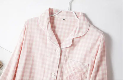 Pajama Set For Women Cotton Home Pajamas Men Comfortable Lapel Cardigan Pant Suit Plaid Sleepwear Night Clothing Pijamas Mujer