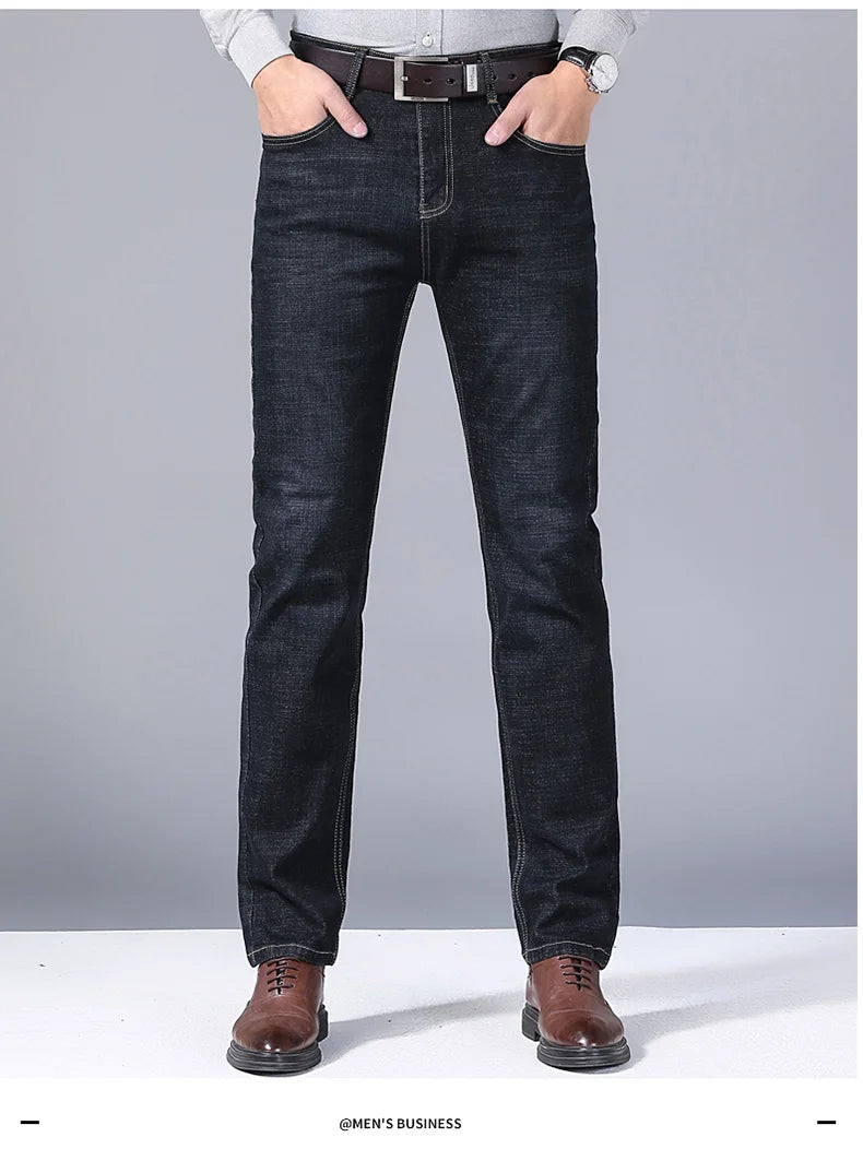 2025 Men's Fashionable High-End Blue and Black Straight Leg Jeans, New Stretch, Slim Fit, Business Comfortable Men's Brand Jeans
