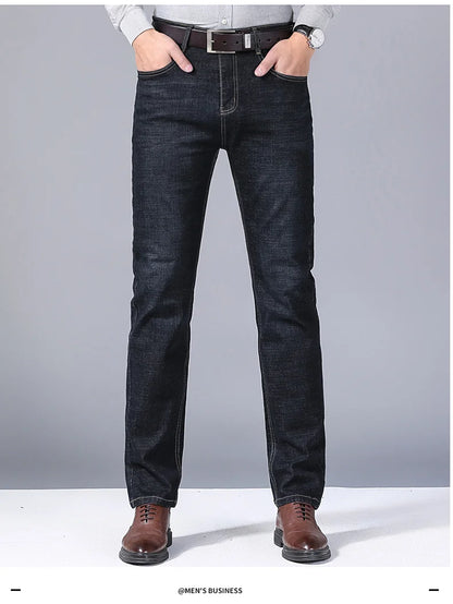 2025 Men's Fashionable High-End Blue and Black Straight Leg Jeans, New Stretch, Slim Fit, Business Comfortable Men's Brand Jeans