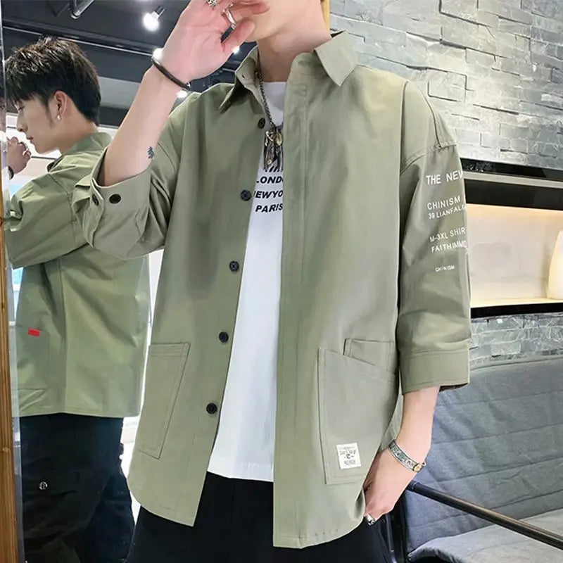 2026 Shirts Men Handsome Fashion Streetwear Design Japanese Harajuku Korean Summer All-match Teens College Unisex Clothes Ins