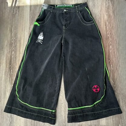 2026 European and American autumn winter jeans casual wide-leg Harajuku alien pattern trousers hip-hop high street gothic jeans