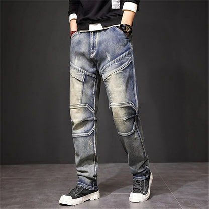 2024 Autumn and Winter New Jeans Fashion Street Jeans Men's Retro Punk Jeans Large Size 42 44