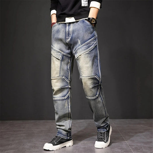 2024 Autumn and Winter New Jeans Fashion Street Jeans Men's Retro Punk Jeans Large Size 42 44