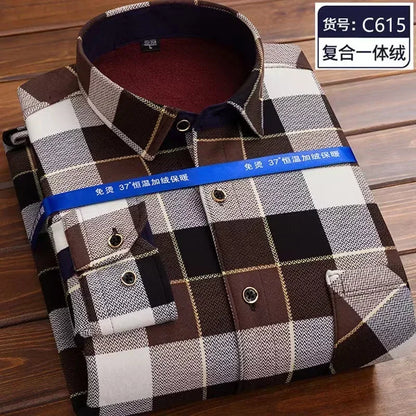 2026 Men's Wedding Party Warm Shirts Autumn Winter Oversized Casual Dress Office Business Fleece Shirts Male Casual Warm Shirts