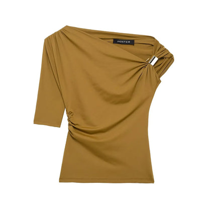 Women's Clothing 2026 Early Spring New Multi Color Sloping Shoulder Off Shoulder Design Side Top