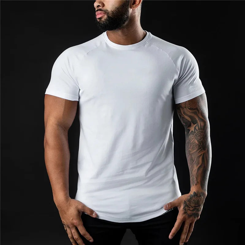 Men Cotton t-Shirt Short Sleeve t Shirt Tees Elastic Casual Tops Running Gym t-Shirts Comfortable Football Shirts Man Clothing