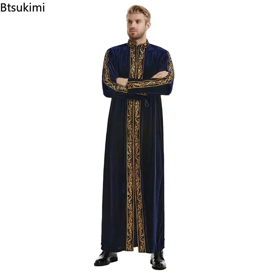 Middle East Men Clothes Muslim Fashion Abayas Velvet Kaftan Arab Islamic Clothing Saudi Caftan Robe Thawb Ramadan Gown Men Dress