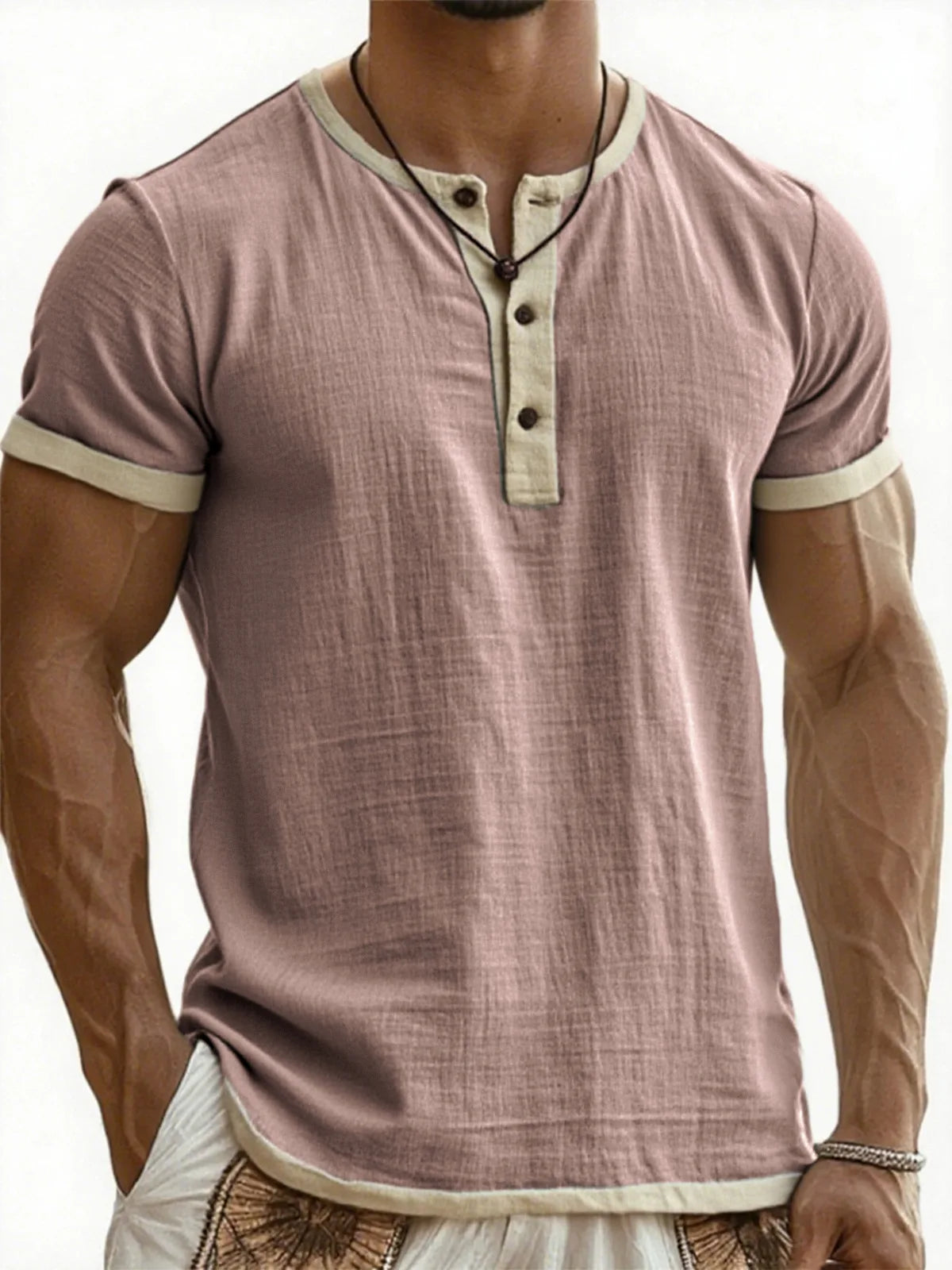 Men's Linen Cotton Patchwork T-shirk Summer Casual Short-sleeved Shirt Comfortable Breathable Top Round Collar Male Clothing