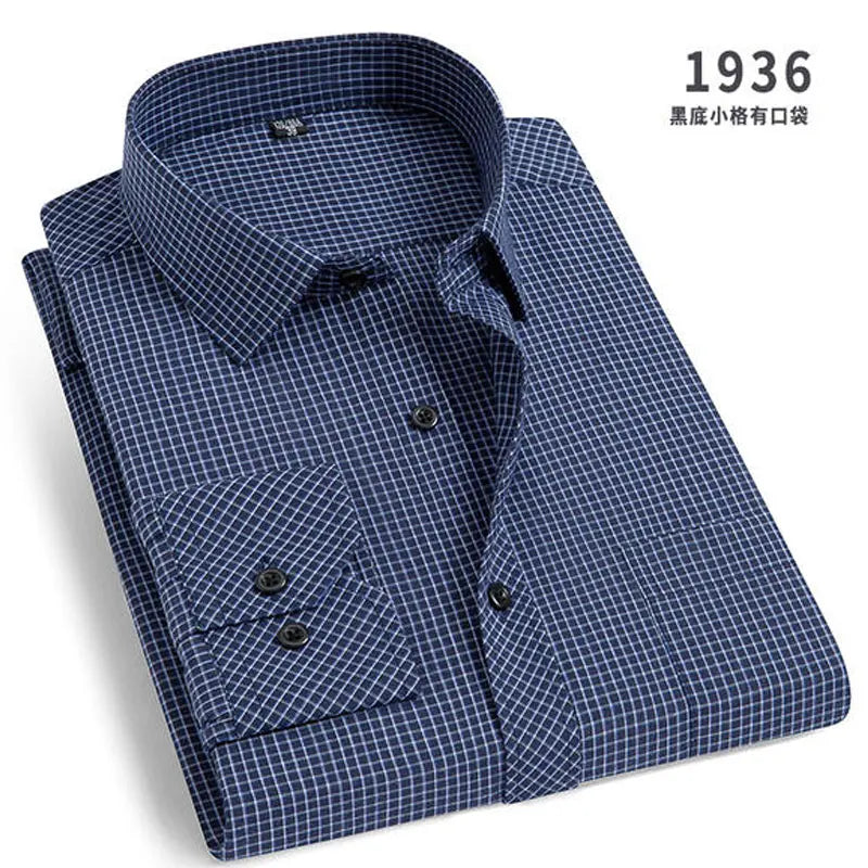 Men's Long-Sleeved Shirt Business Casual Solid Color Striped Plaid Spring Summer Free Ironing All Fit Tooling Comfortable