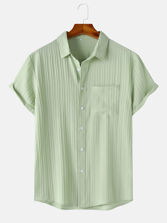 Men's  Comfortable Shirt Summer Beach Men's Shirt   Men's Short Sleeve Shirts  Solid Color Casual Short Sleeve Shirt