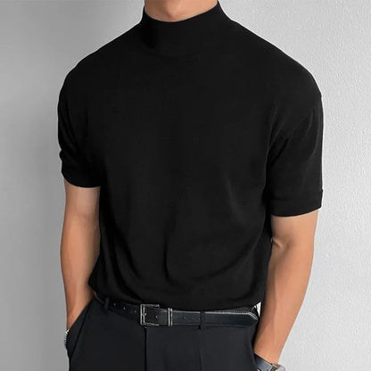 2025 Summer New AliExpress Men's Spot Korean Version Base Shirt Foreign Trade Solid Color Turtleneck Short Sleeves