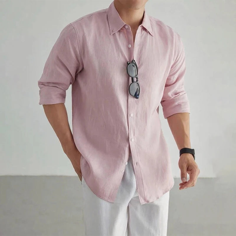 Men's Casual Fashion Shirt Long Sleeve 100% Linen Cotton T-shirts Black White Tops Clothing Plus Size Classic Baggy Shirts Men