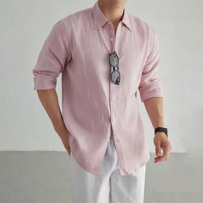 Men's Casual Fashion Shirt Long Sleeve 100% Linen Cotton T-shirts Black White Tops Clothing Plus Size Classic Baggy Shirts Men