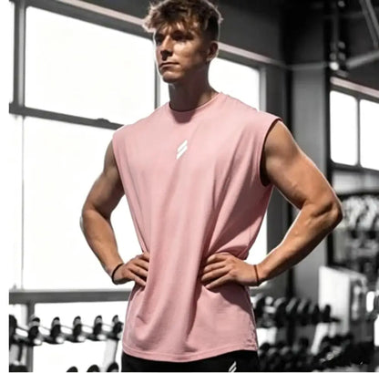 Men's sleeveless sports shirts, gym workouts, running, quick-drying bird's eye fabric vests, breathable, loose, training vests
