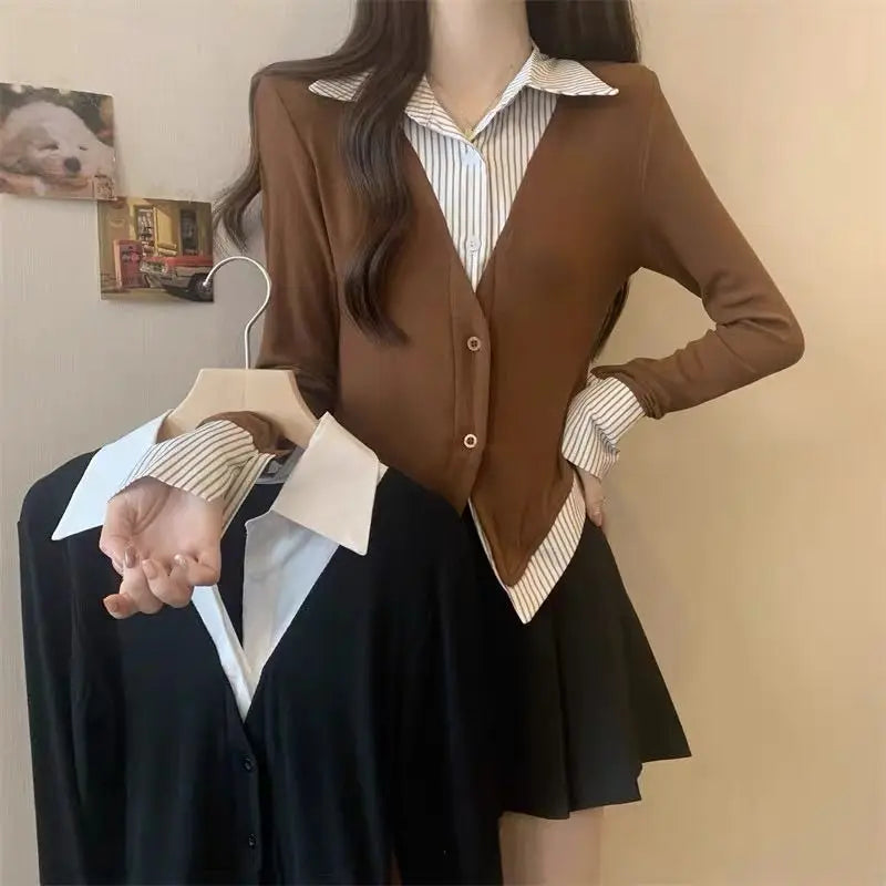 Striped Shirts & Blouses For Women Basic Modern Long Youthful Clothes Cute And Elegant New 2025 Aesthetic Plus Size Woman Top