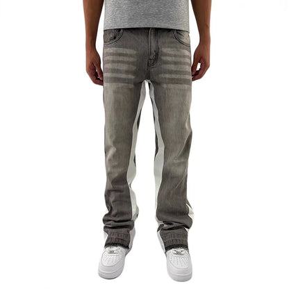 Washed Micro-Flare Gray Stitching Jeans, Suitable for Both Men and Women, Can Be Worn as Long Pants or Shorts, Comfortable