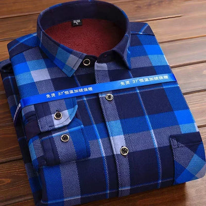 2026 Men's Wedding Party Warm Shirts Autumn Winter Oversized Casual Dress Office Business Fleece Shirts Male Casual Warm Shirts